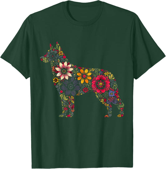 Floral German Shepherd T-Shirt - T-Shirt | Forest