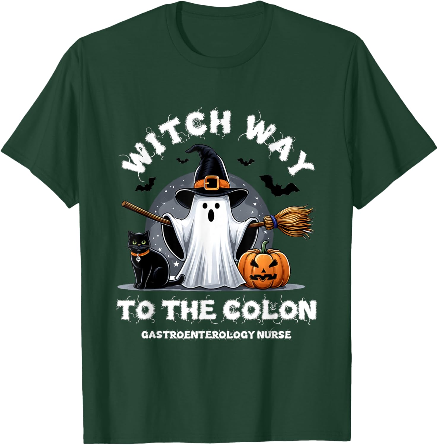 Gastroenterology Nurse Witch Way To The Colon Surprise Ghost T-Shirt - T-Shirt | Forest