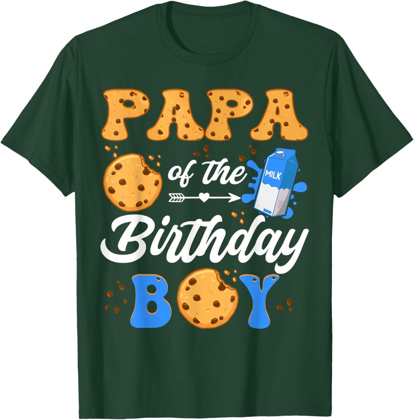 Papa Of The Birthday Boy Milk And Cookies 1St Birthday T-Shirt - T-Shirt | Forest