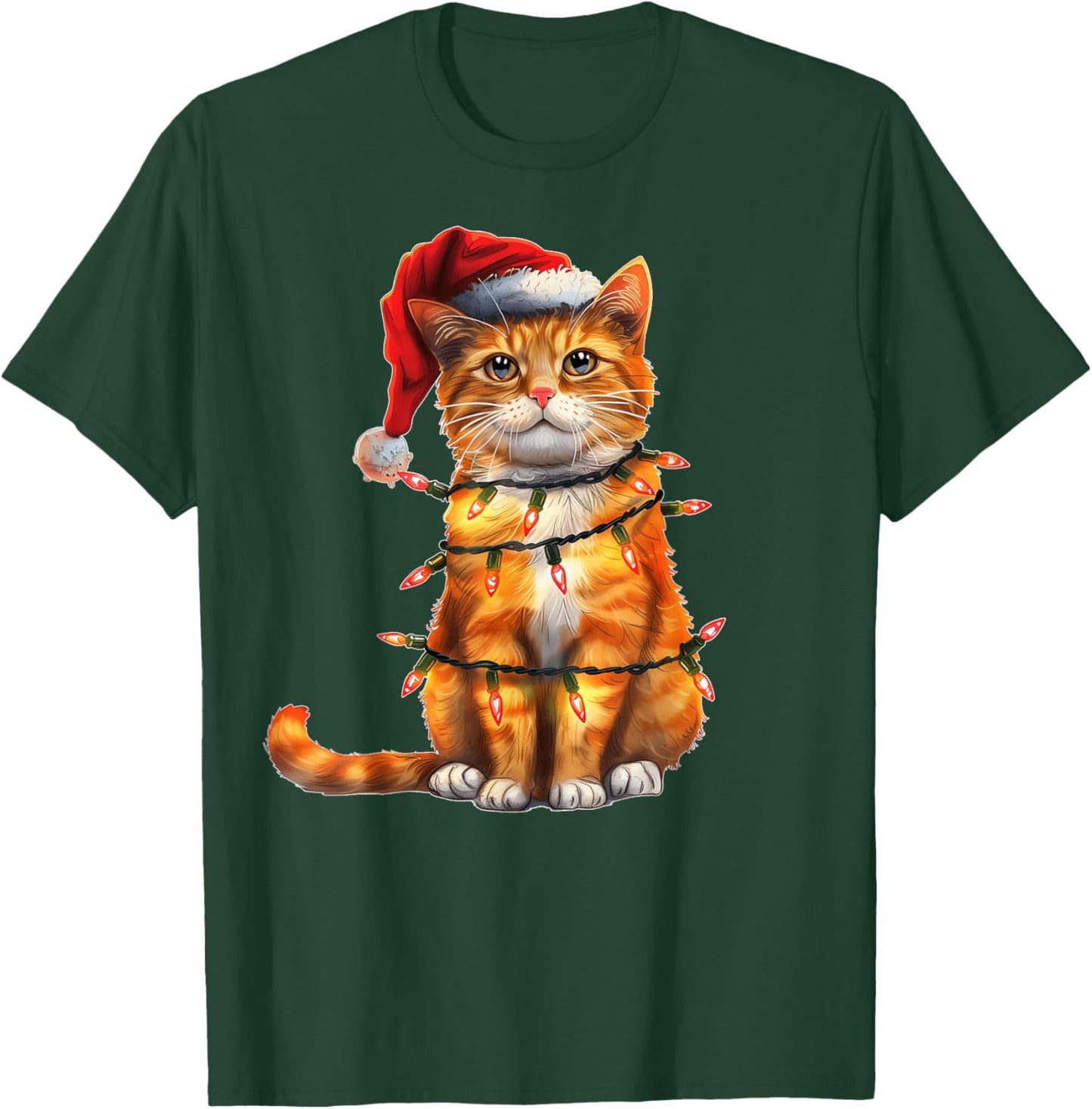 Cute Orange Cat Tabby Cat Christmas Hat Xmas Men Women Kids T-Shirt - T-Shirt | Forest