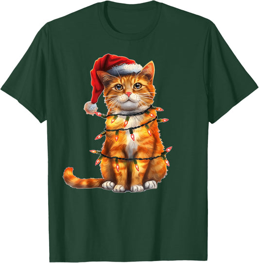 Cute Orange Cat Tabby Cat Christmas Hat Xmas Men Women Kids T-Shirt - T-Shirt | Forest