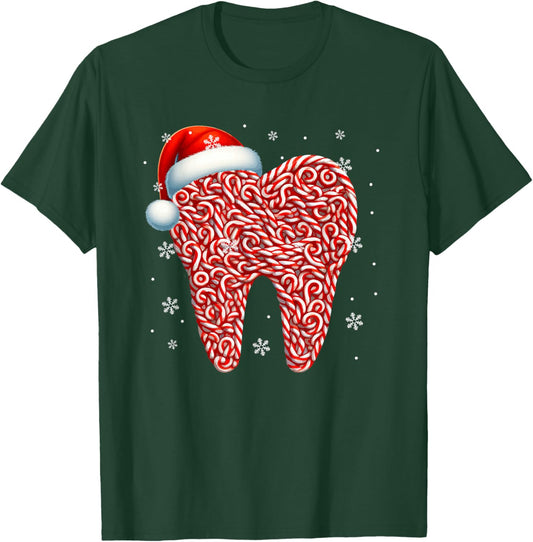 Candy Canes In Tooth Shape Christmas Dentist Dental Squad T-Shirt - T-Shirt | Forest