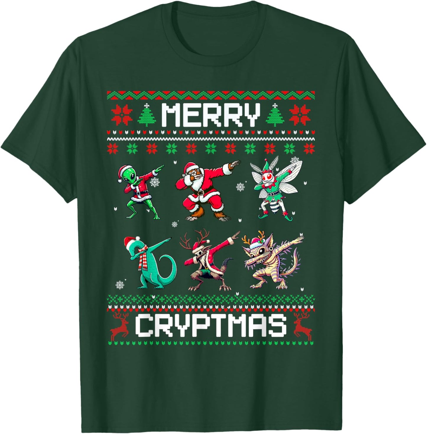 Merry Cryptmas Dabbing Cryptid Ugly Christmas Sweater T-Shirt - T-Shirt | Forest