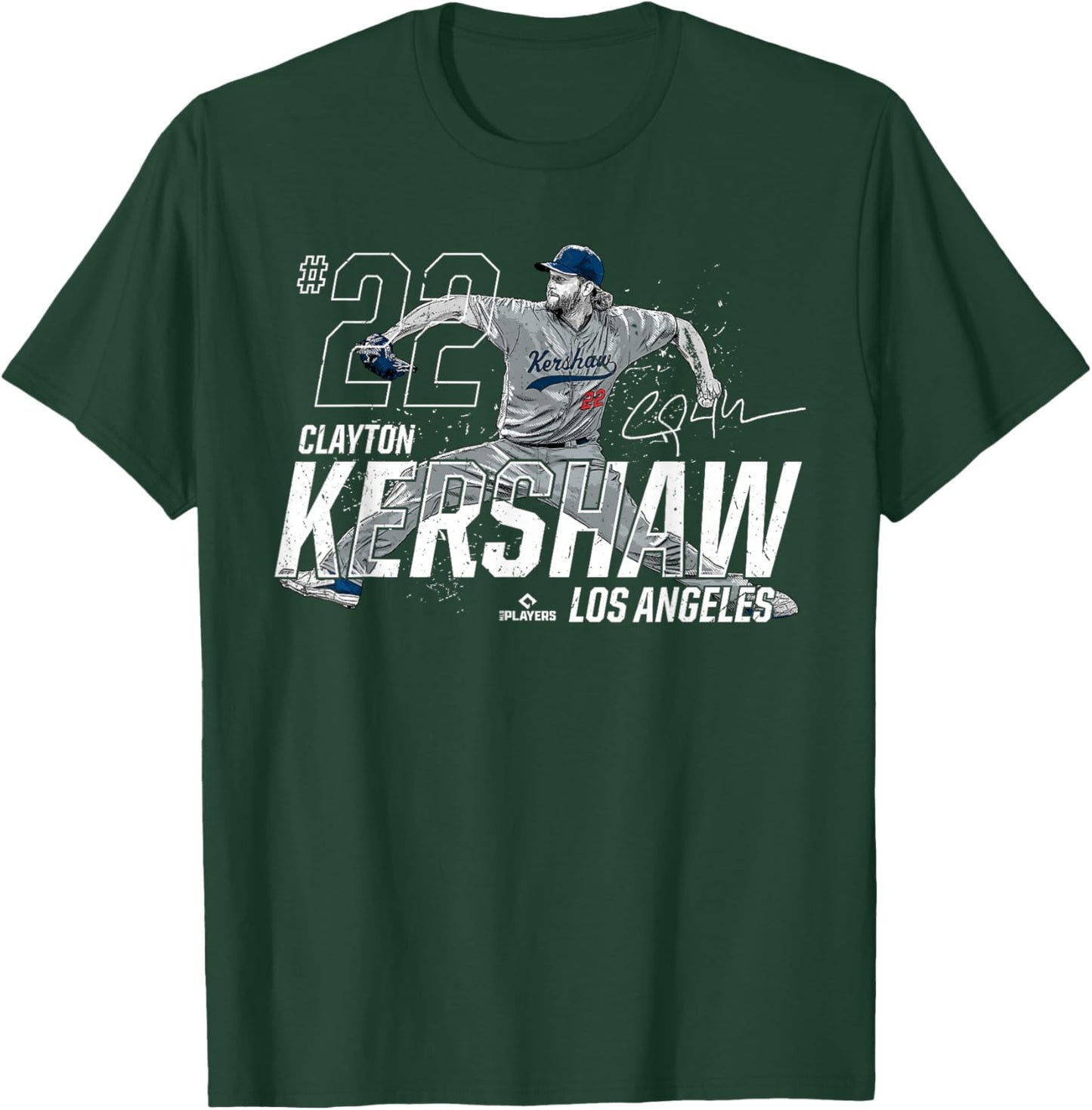 Dynamic Pose Clayton Kershaw Los Angeles Baseball MLBPA T-Shirt - T-Shirt | Forest