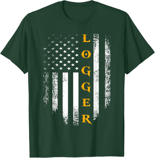 Vintage Logger With American Flag Logging/Carpenter Gift T-Shirt - T-Shirt | Forest