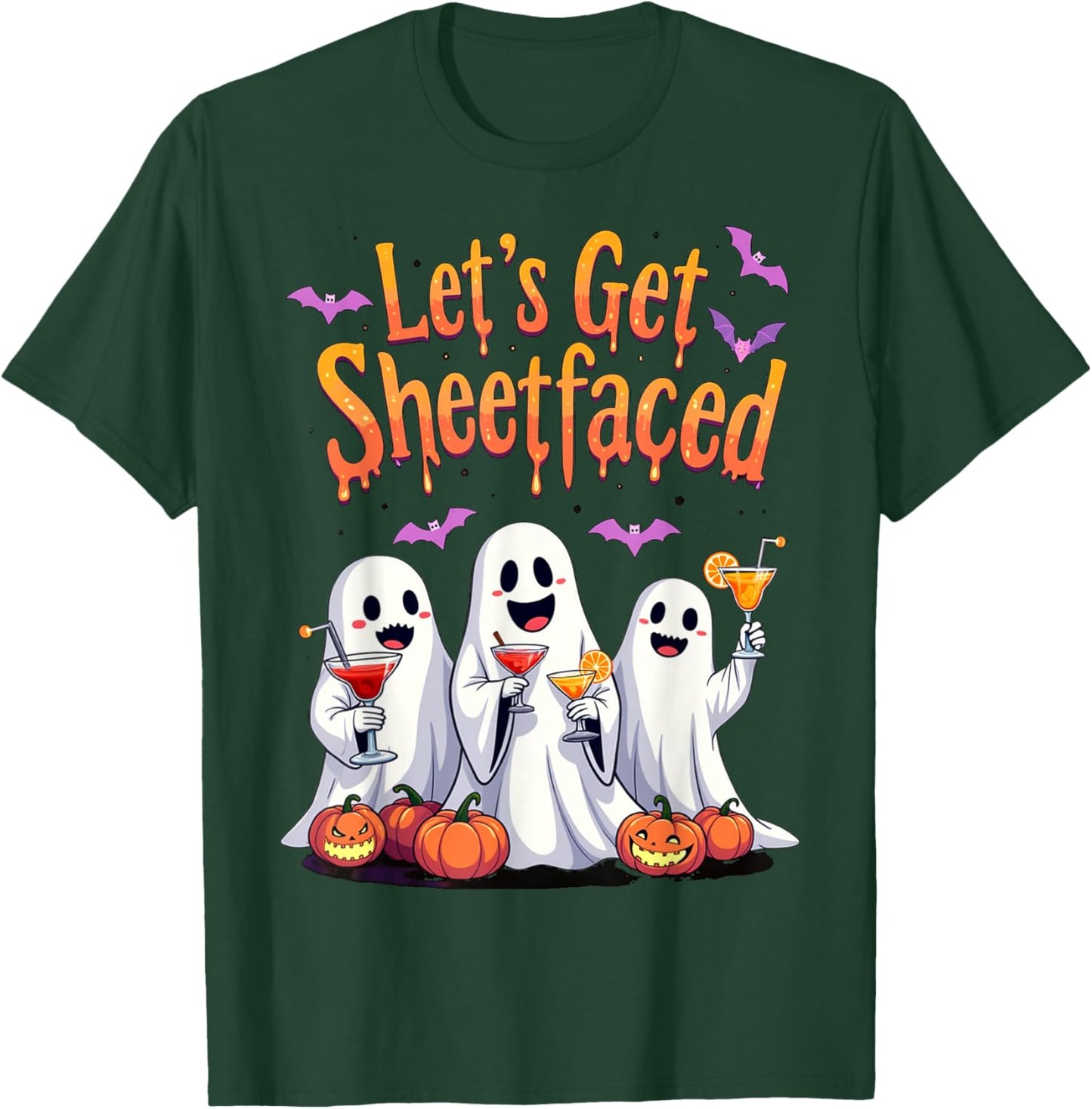 Let's Get Sheet Faced Cute Funny Ghost Drinking Halloween T-Shirt - T-Shirt | Forest