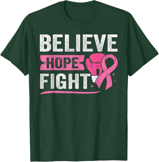 Believe Hope Fight Breast Cancer Awareness Pink Ribbon T-Shirt - T-Shirt | Forest