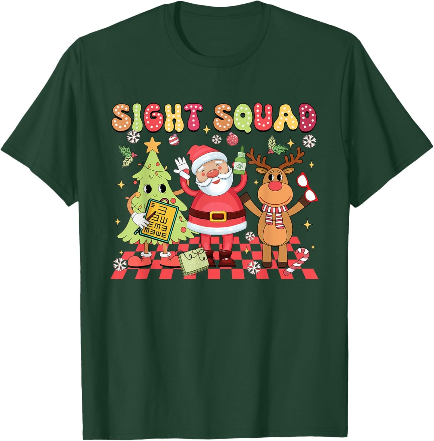 Sight Squad Christmas Optometry Ophthalmologist Crew T-Shirt - T-Shirt | Forest