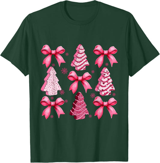 Pink Debbie Tree Cake Coquette Bow Xmas Matching Family T-Shirt - T-Shirt | Forest