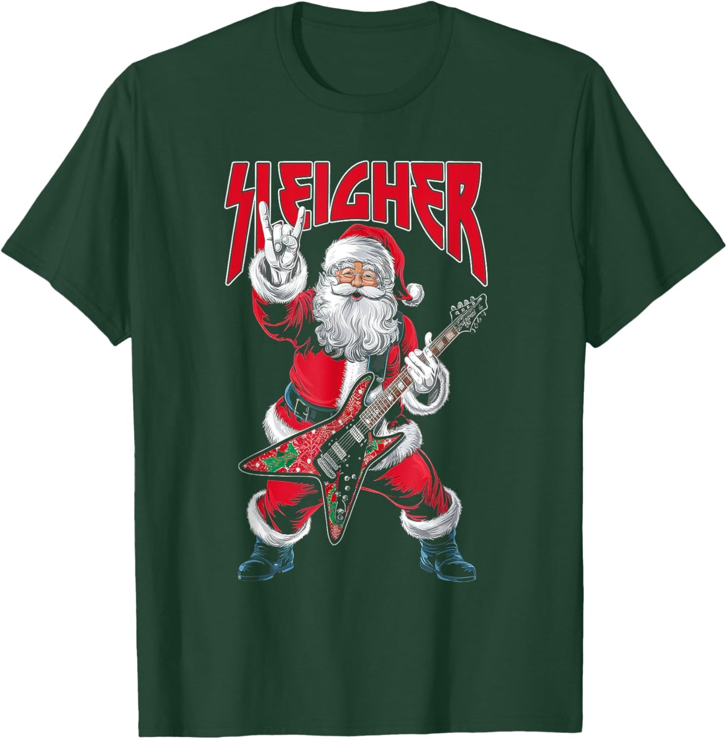 Christmas Sleigher Santa Rock Xmas Rocker Men Women Kids Boy T-Shirt - T-Shirt | Forest