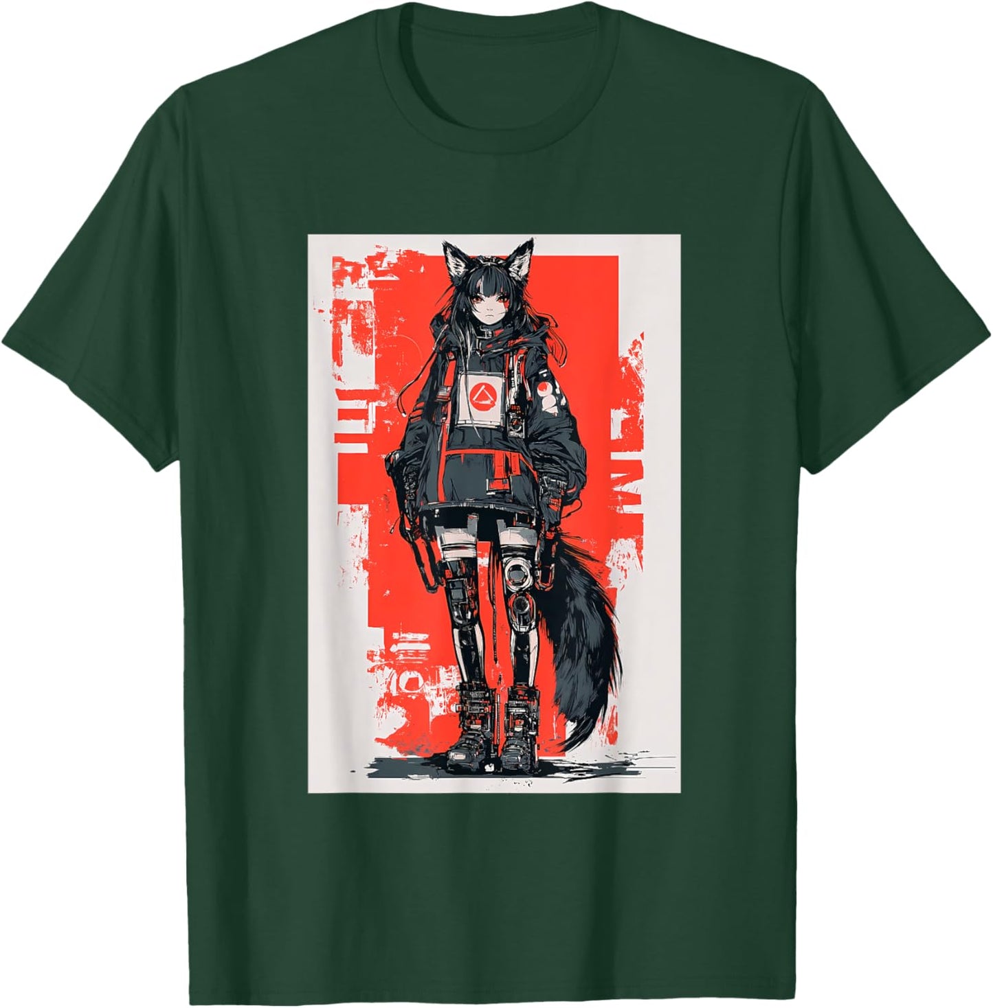 Anime Manga Cyberpunk Aesthetic Techwear Harajuku Kitsune T-Shirt - T-Shirt | Forest