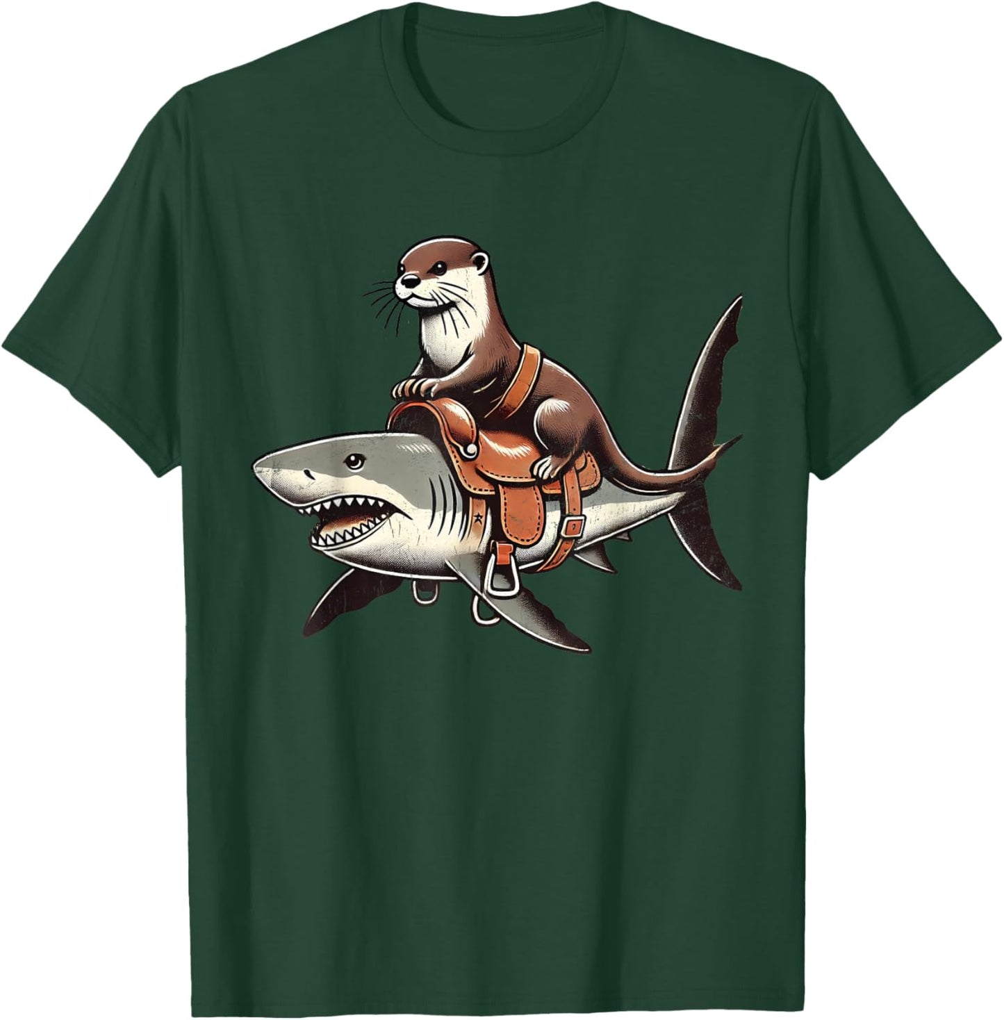 Vintage Funny Otter Art Retro Distressed Otter Riding Shark T-Shirt - T-Shirt | Forest