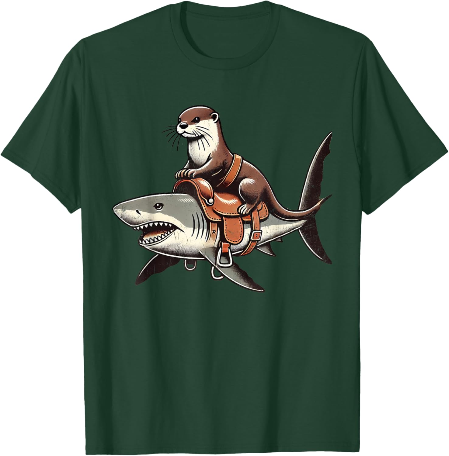 Vintage Funny Otter Art Retro Distressed Otter Riding Shark T-Shirt - T-Shirt | Forest