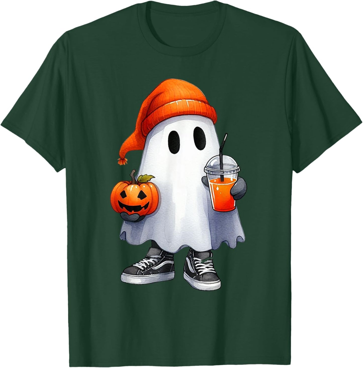 Cute Halloween Ghost Drink Pumpkin Halloween Boo Girl Women T-Shirt - T-Shirt | Forest