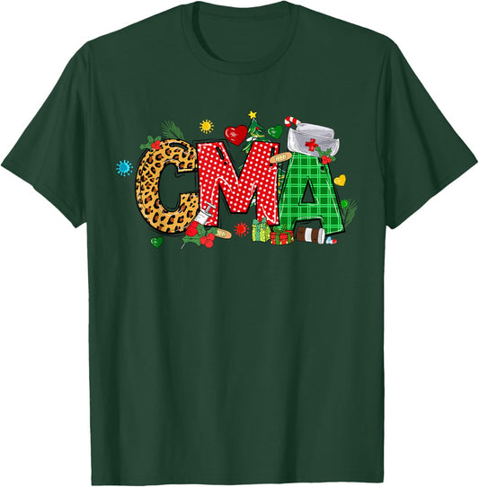 Barefoot Gang Nurse Life Merry Christmas CMA Certified Medical Assistant T-Shirt - T-Shirt | Forest