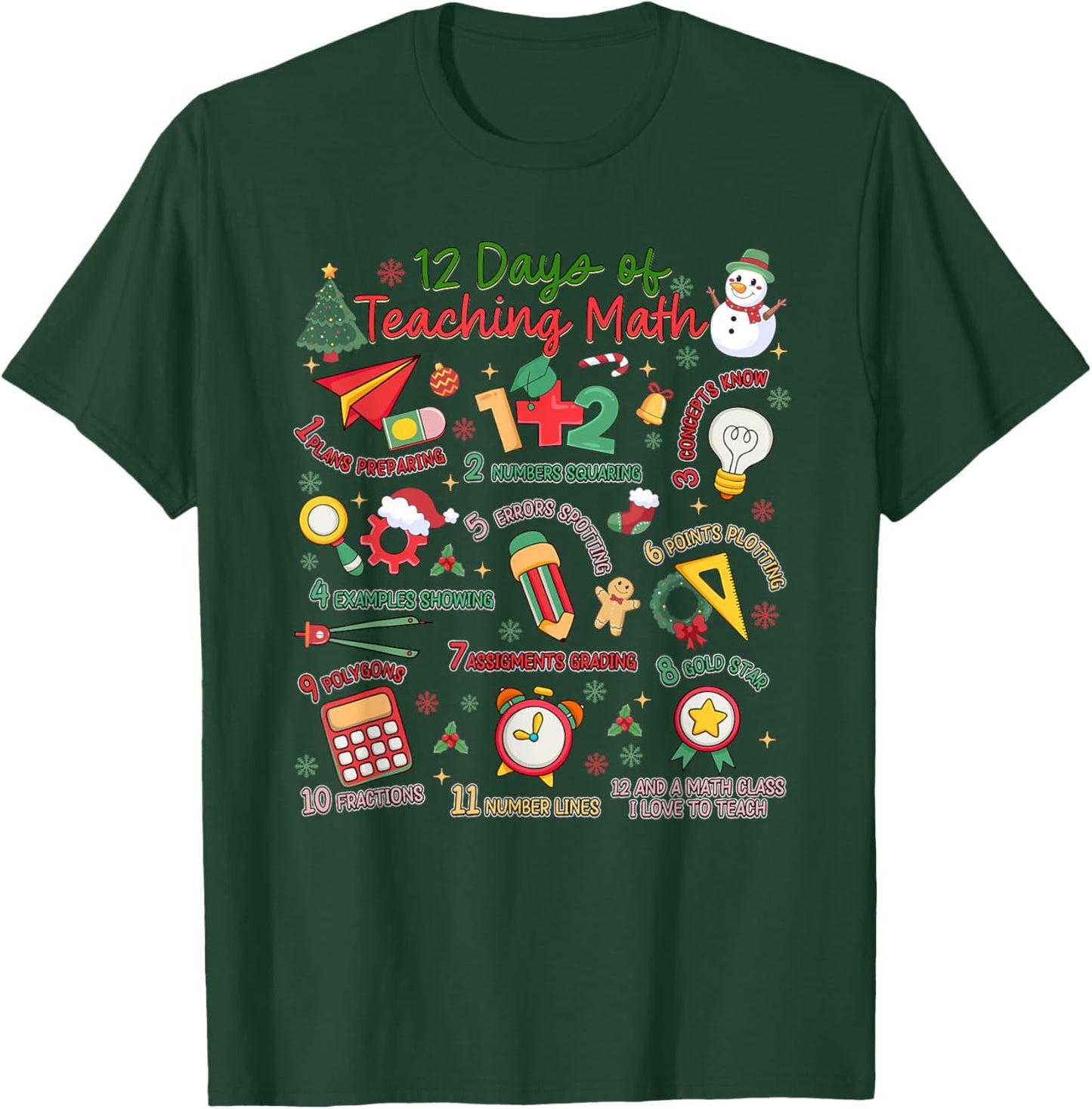 12 Days of Math Teacher Christmas Holiday T-Shirt - T-Shirt | Forest