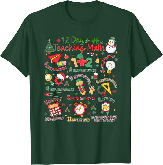 12 Days of Math Teacher Christmas Holiday T-Shirt - T-Shirt | Forest