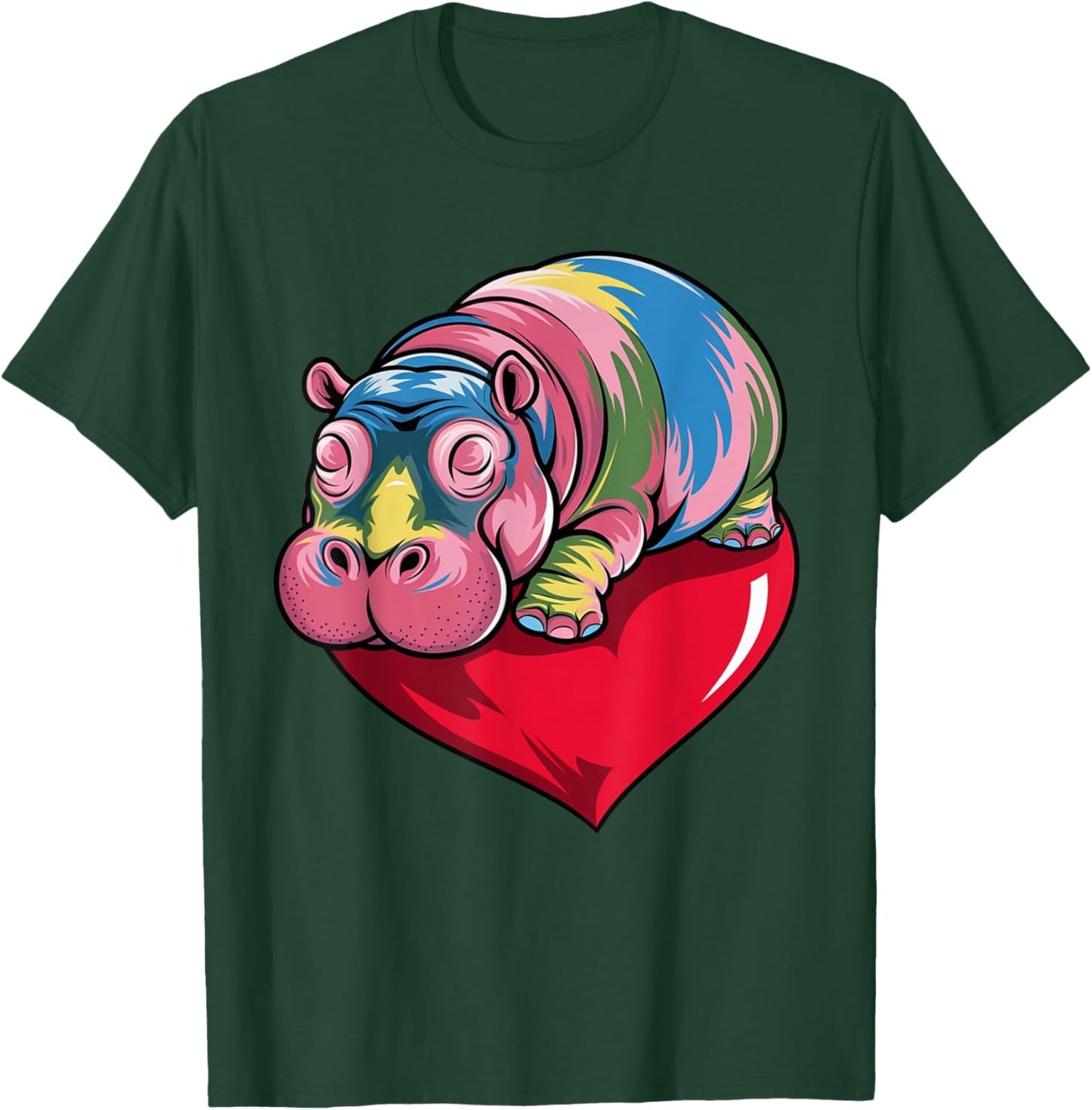 Pygmy Hippo Hugging Heart T-Shirt - T-Shirt | Forest