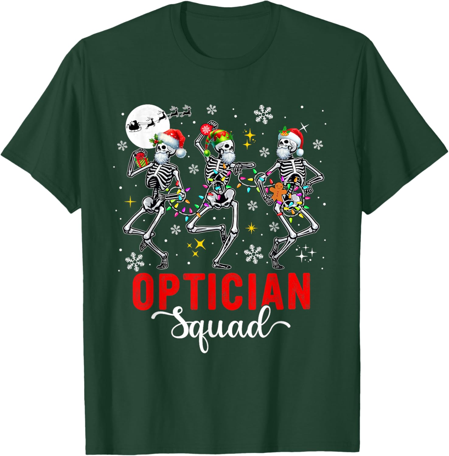 Optician Squad Job Three Santa Elf Skeletons Xmas Dancing T-Shirt - T-Shirt | Forest