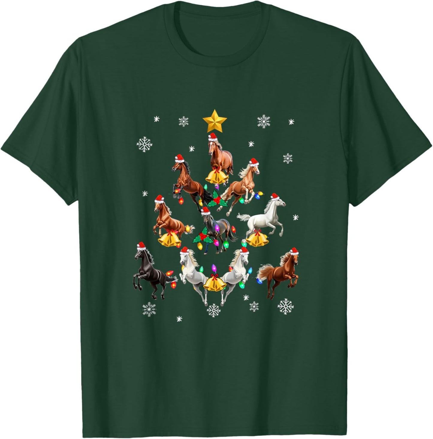 Horses Christmas Tree Horse Lover Xmas Girls T-Shirt - T-Shirt | Forest