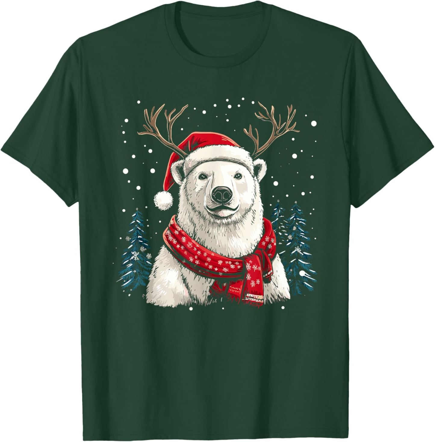 Polar Bear Reindeer Santa Hat Christmas Pajama Funny Xmas T-Shirt - T-Shirt | Forest