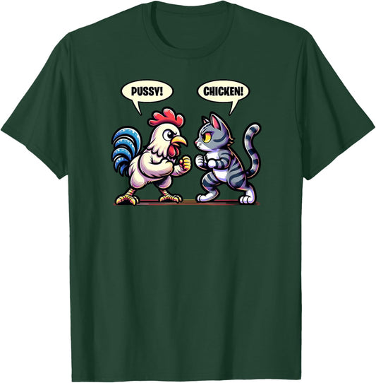 Pussy Chicken Cat and Chicken Smack Talk Funny T-Shirt - T-Shirt | Forest
