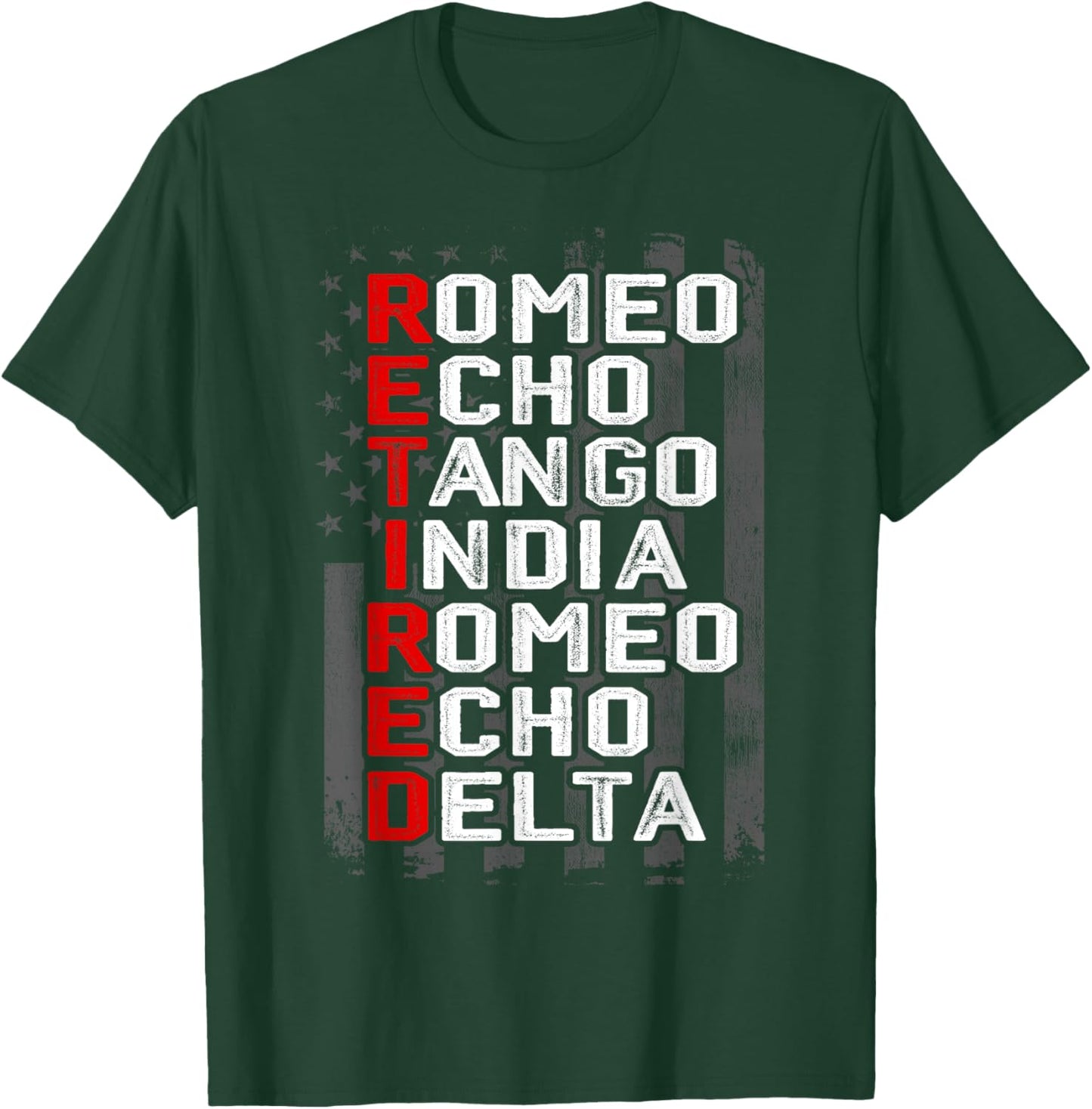 Phonetic Alphabet Retired Veteran American Flag Military T-Shirt - T-Shirt | Forest