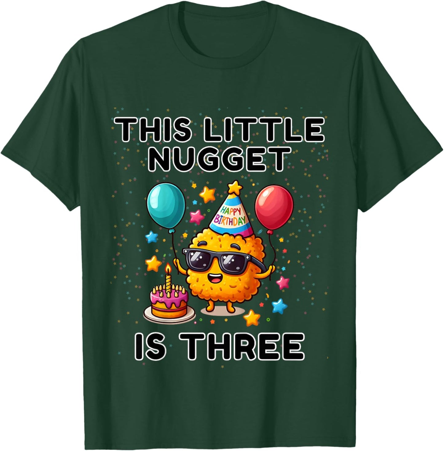 Kids This Little-Nugget is Three, Chicken Nugget 3rd Birthday T-Shirt - T-Shirt | Forest