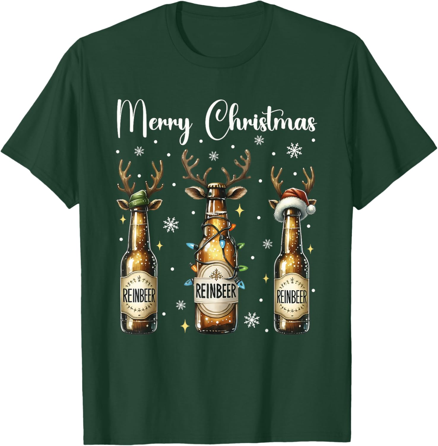 Christmas Pajamas Beer Gifts Christmas Lights Beer Bottles T-Shirt - T-Shirt | Forest