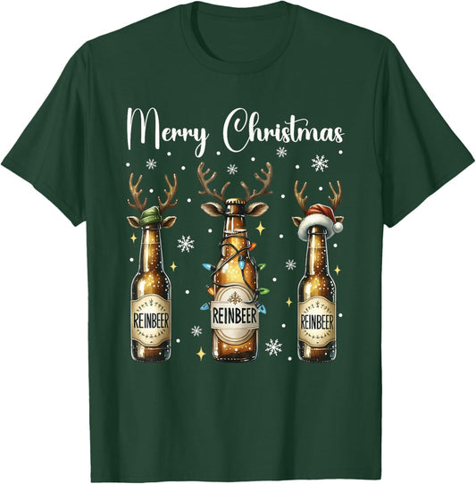 Christmas Pajamas Beer Gifts Christmas Lights Beer Bottles T-Shirt - T-Shirt | Forest