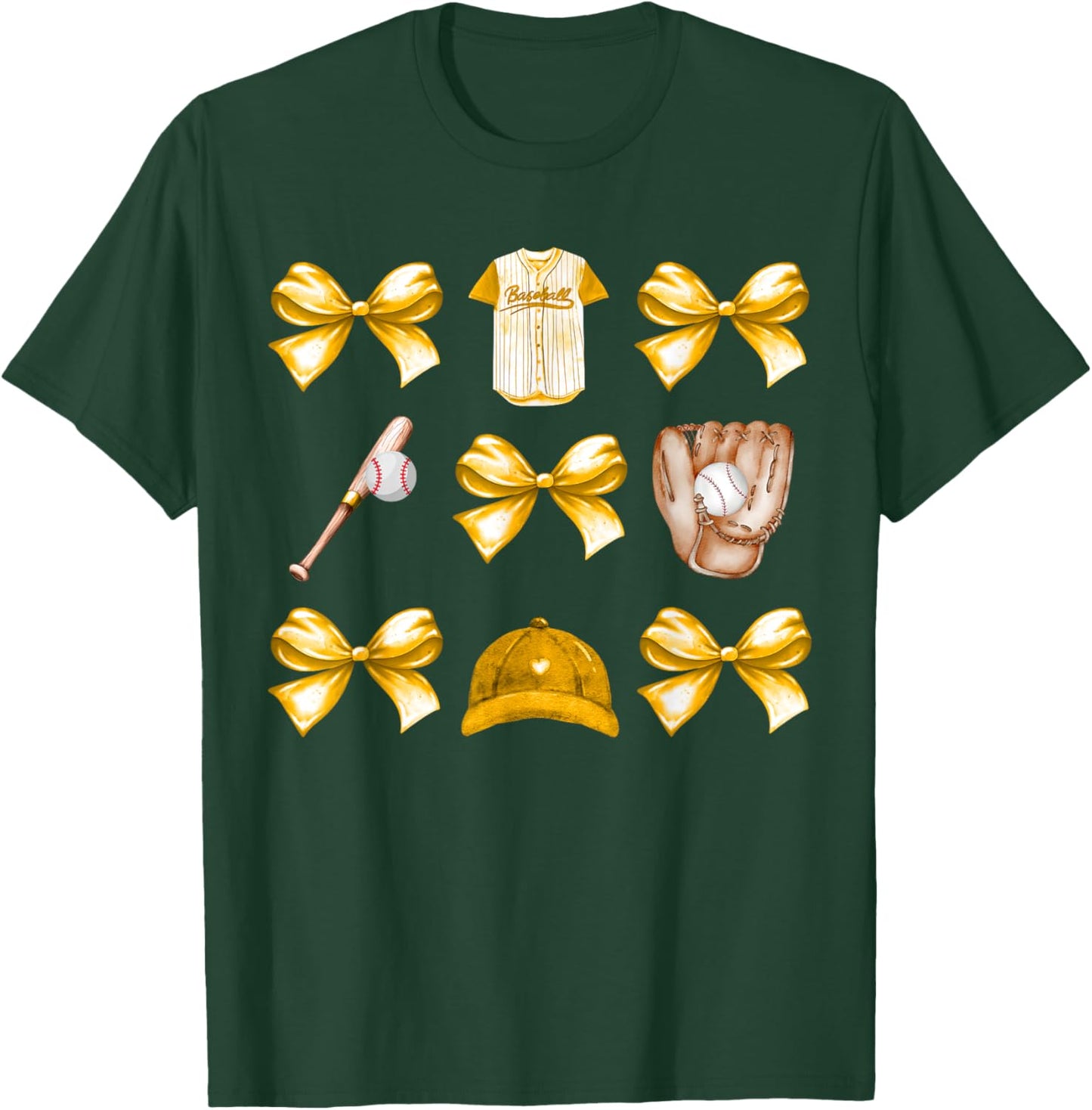 Baseball Game Day Yellow Coquette Bow Baseball Mom Retro T-Shirt - T-Shirt | Forest