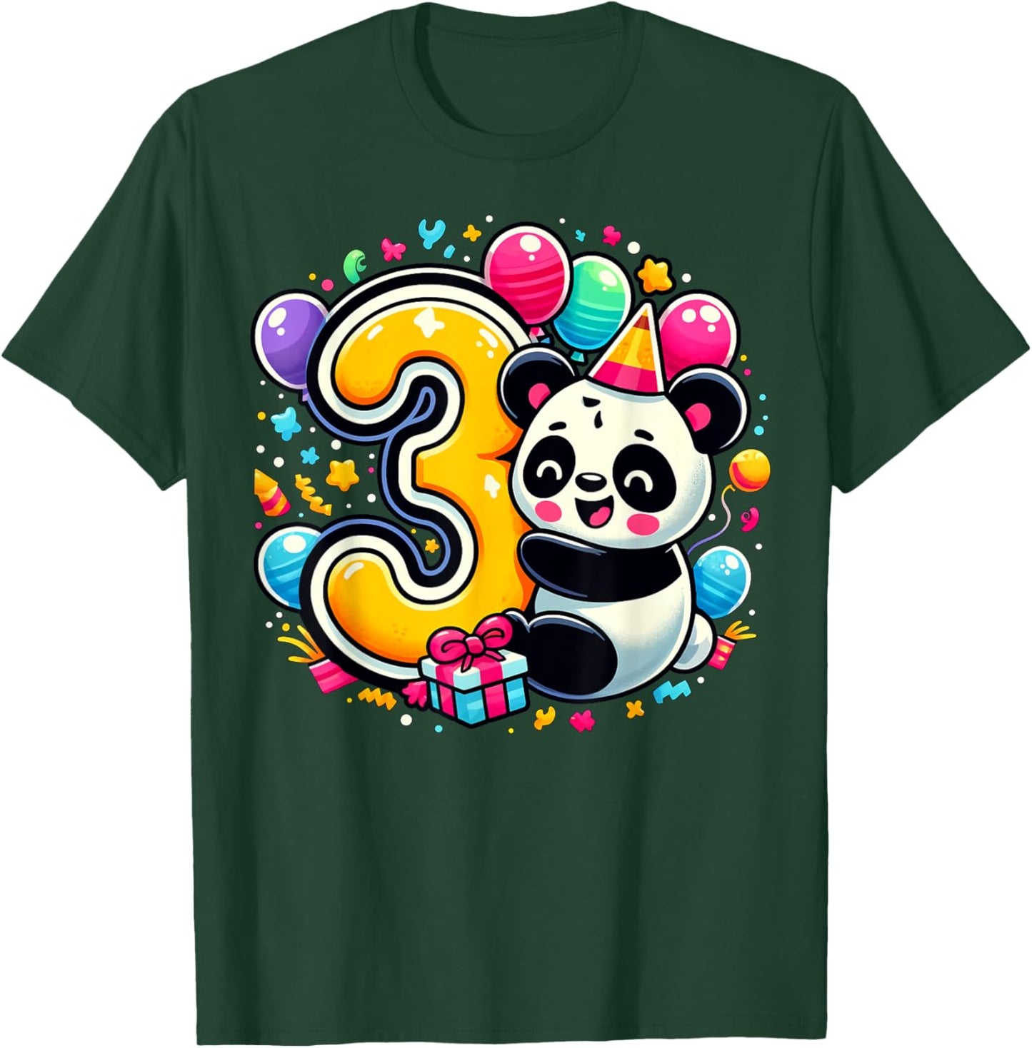 Panda 3rd birthday boy girl 3 years old third three Panda T-Shirt - T-Shirt | Forest