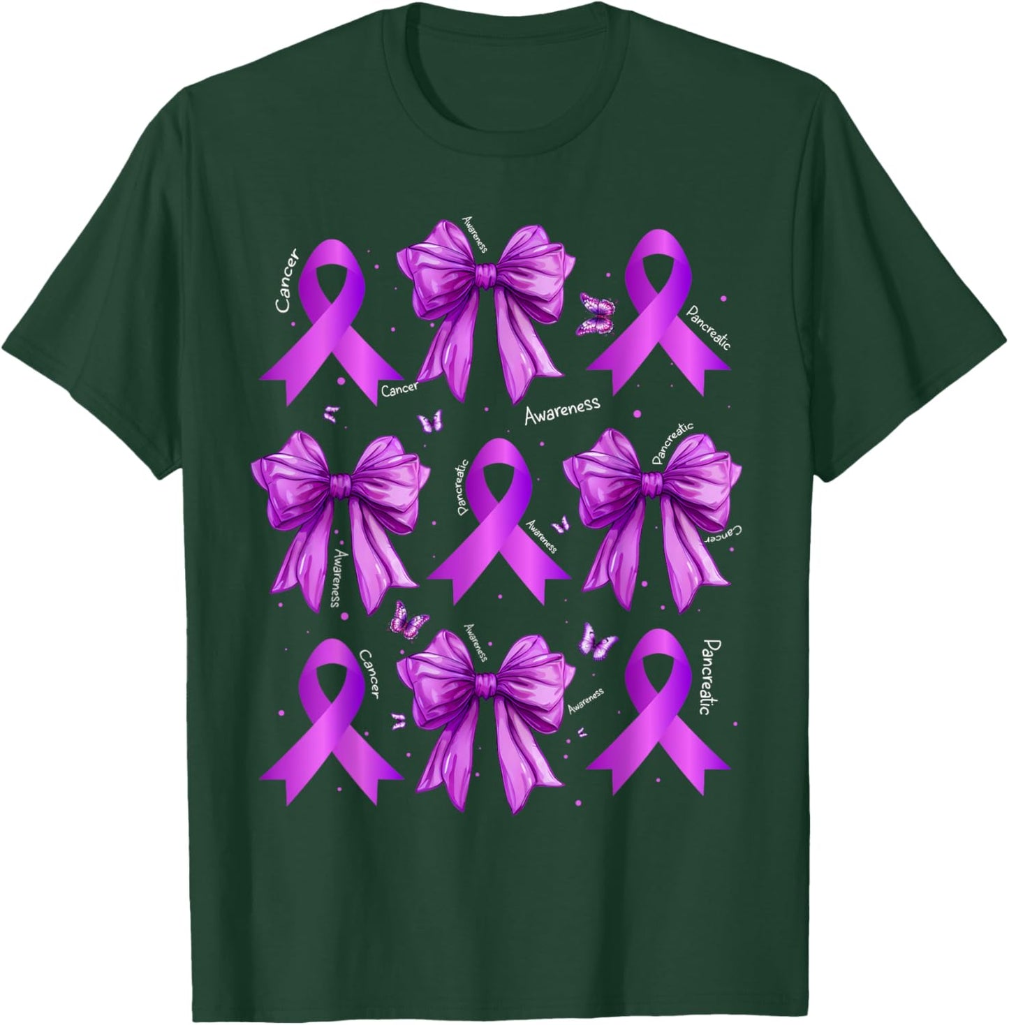 Purple Coquette Bow Cure Pancreatic Cancer Awareness T-Shirt - T-Shirt | Forest