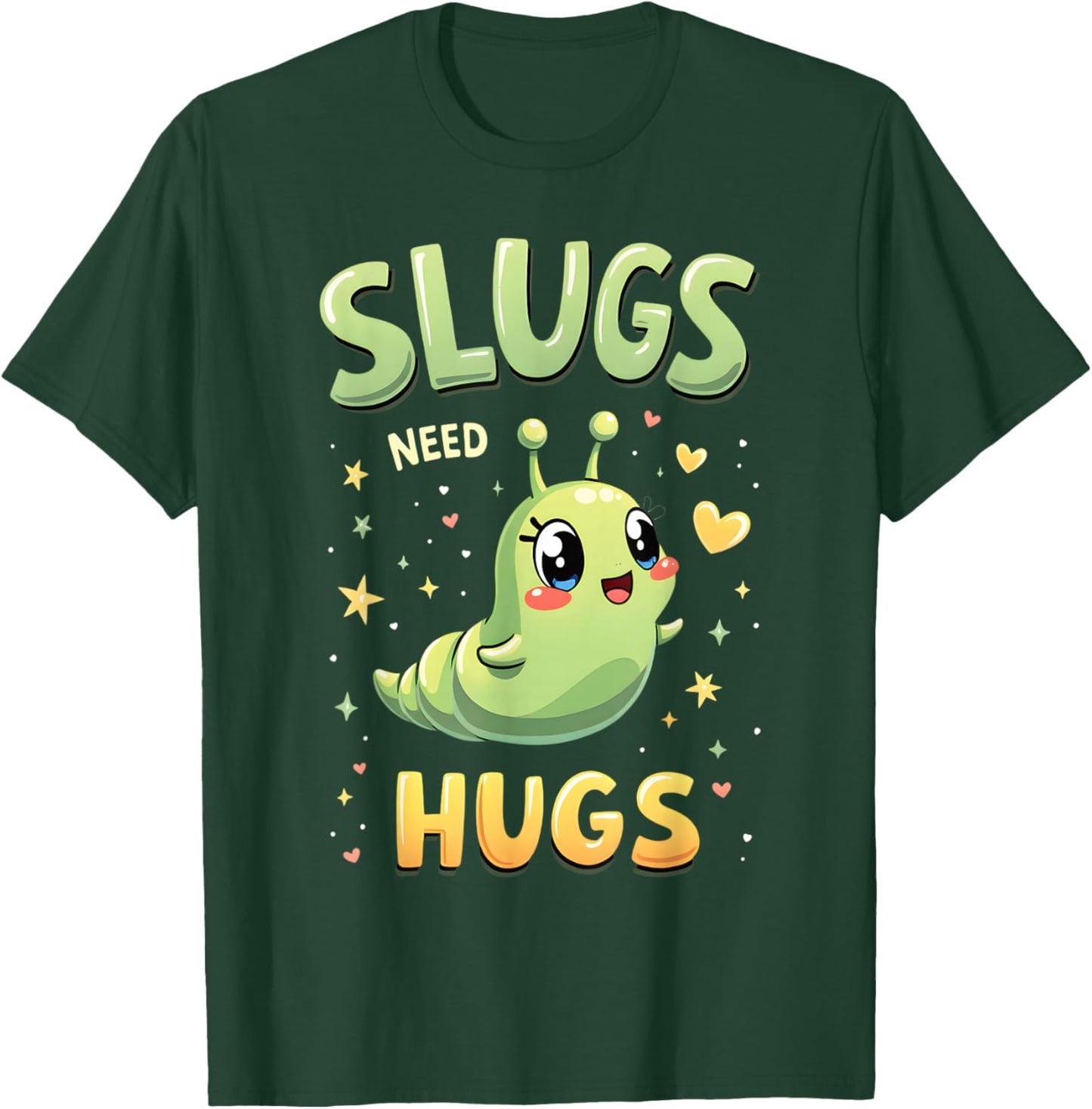 Cute Slug Lovers Whimsical Apparel Slugs Need Hugs Cute Cartoon Slug Art -Adult Black Small T-Shirt - T-Shirt | Forest