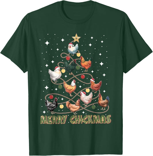 Merry Chickmas Chicken Christmas Tree Lights Farmer Gifts PJ T-Shirt - T-Shirt | Forest