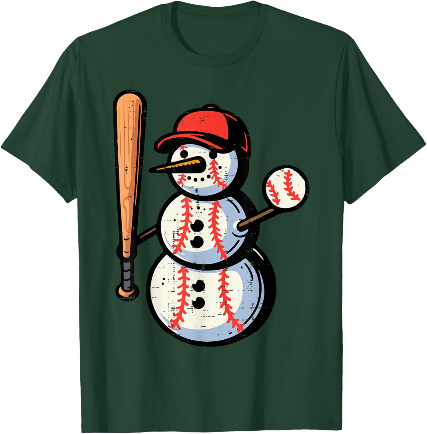 Christmas Baseball Player Snowman Xmas Boys Kids Men Youth T-Shirt - T-Shirt | Forest