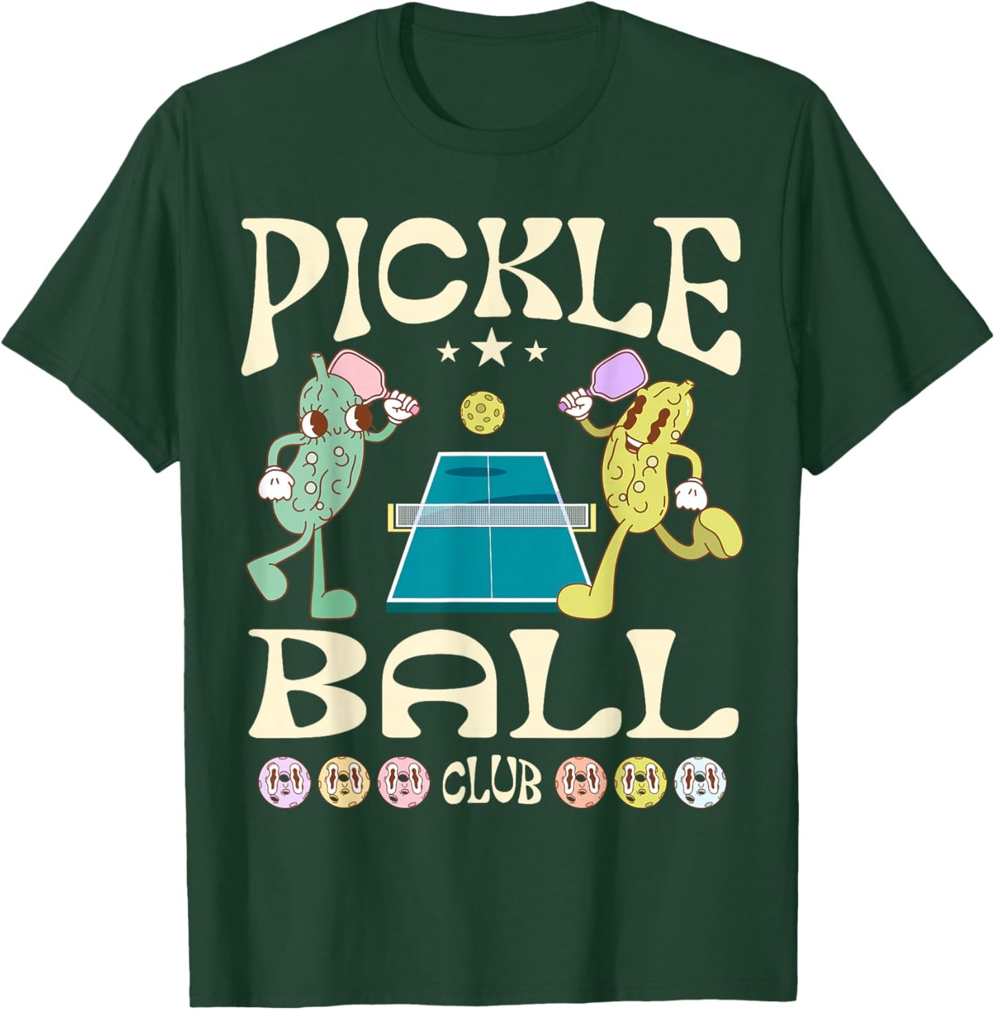 Pickleball Club Funny Pickle Playing Pickleball Groovy T-Shirt - T-Shirt | Forest