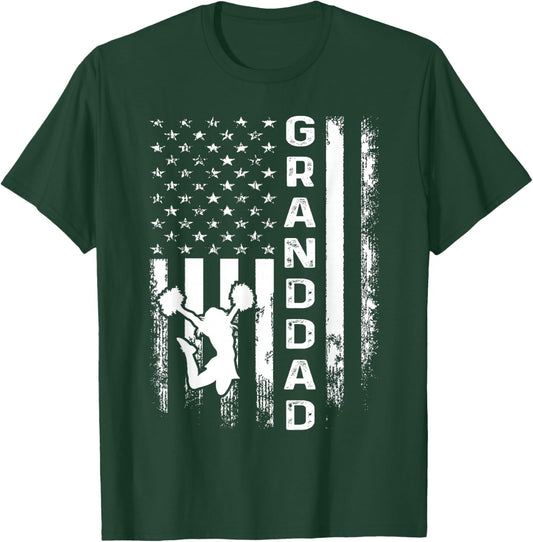 Cheerleader Cheer Granddad America Flag Vintage Xmas T-Shirt - T-Shirt | Forest