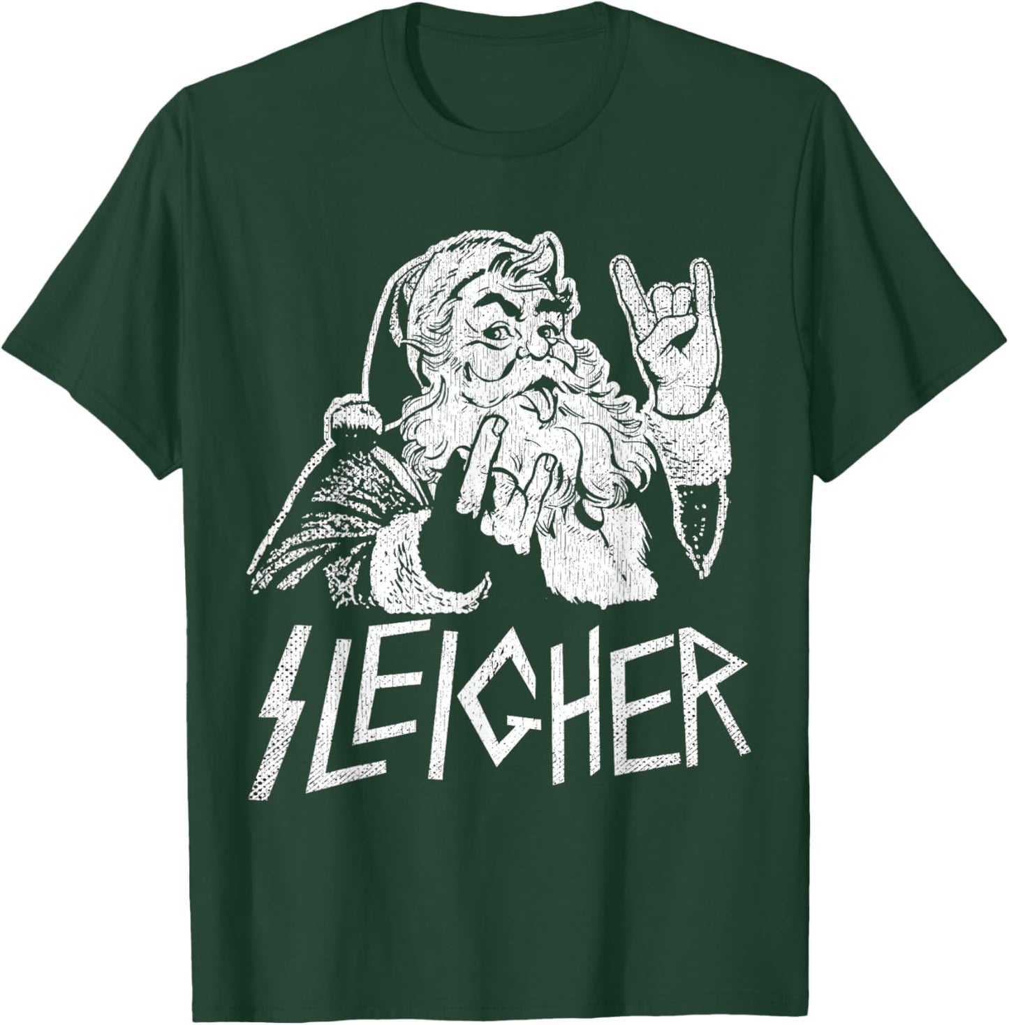 Sleigher Santa Claus Rock On Goth Heavy Metal Christmas T-Shirt - T-Shirt | Forest