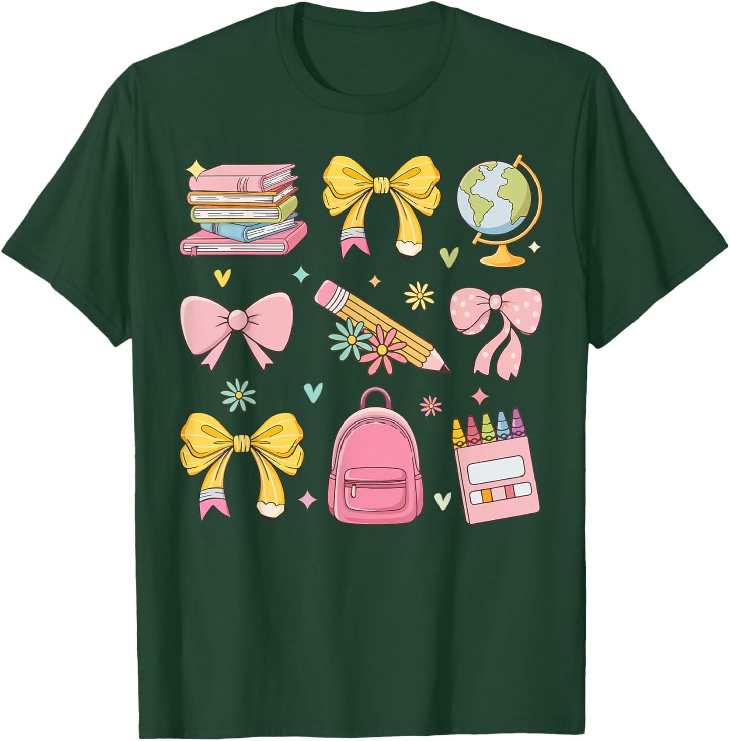 Coquette Bow Pencil Teacher Back To School Appreciation T-Shirt - T-Shirt | Forest