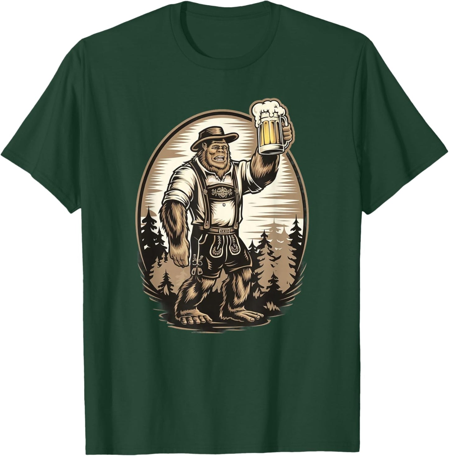 Bigfoot in Lederhosen Oktoberfest German Beer . T-Shirt - T-Shirt | Forest