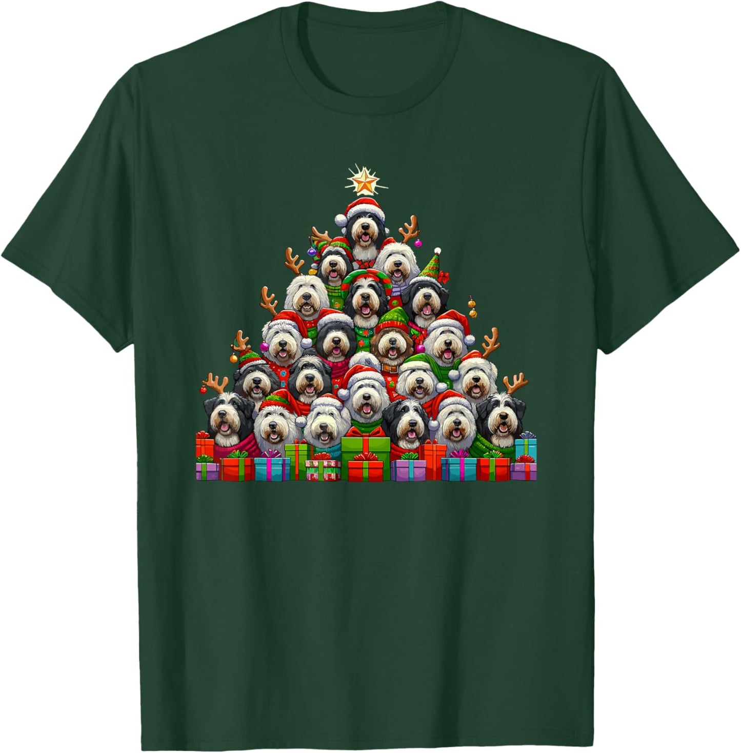 Christmas Tree Old English Sheepdog T-Shirt - T-Shirt | Forest