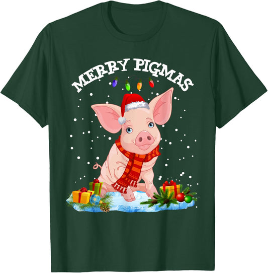 Merry Pigmas Pig Christmas Santa Pig Xmas Lights Farmer T-Shirt - T-Shirt | Forest
