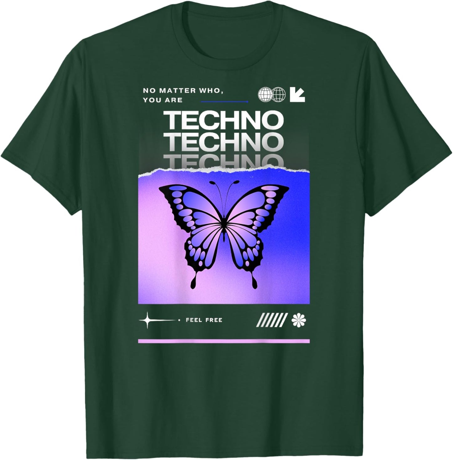 Techno Butterfly Rave Feel Freedom Trance Love Club T-Shirt - T-Shirt | Forest