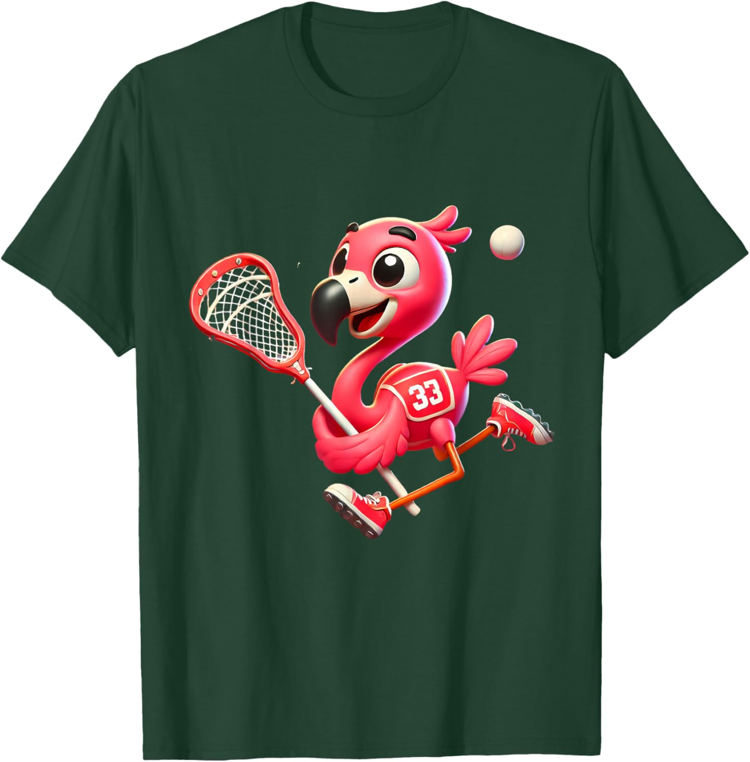 Flamingo Lacrosse Player Bird Lover Men Women Kids T-Shirt - T-Shirt | Forest