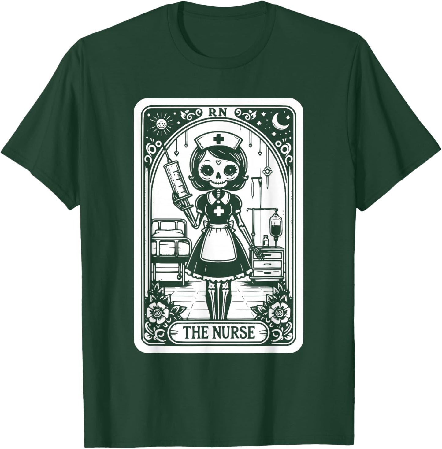 Funny Spooky Skeleton RN Nurse The Nurse Tarot Card Nursing T-Shirt - T-Shirt | Forest