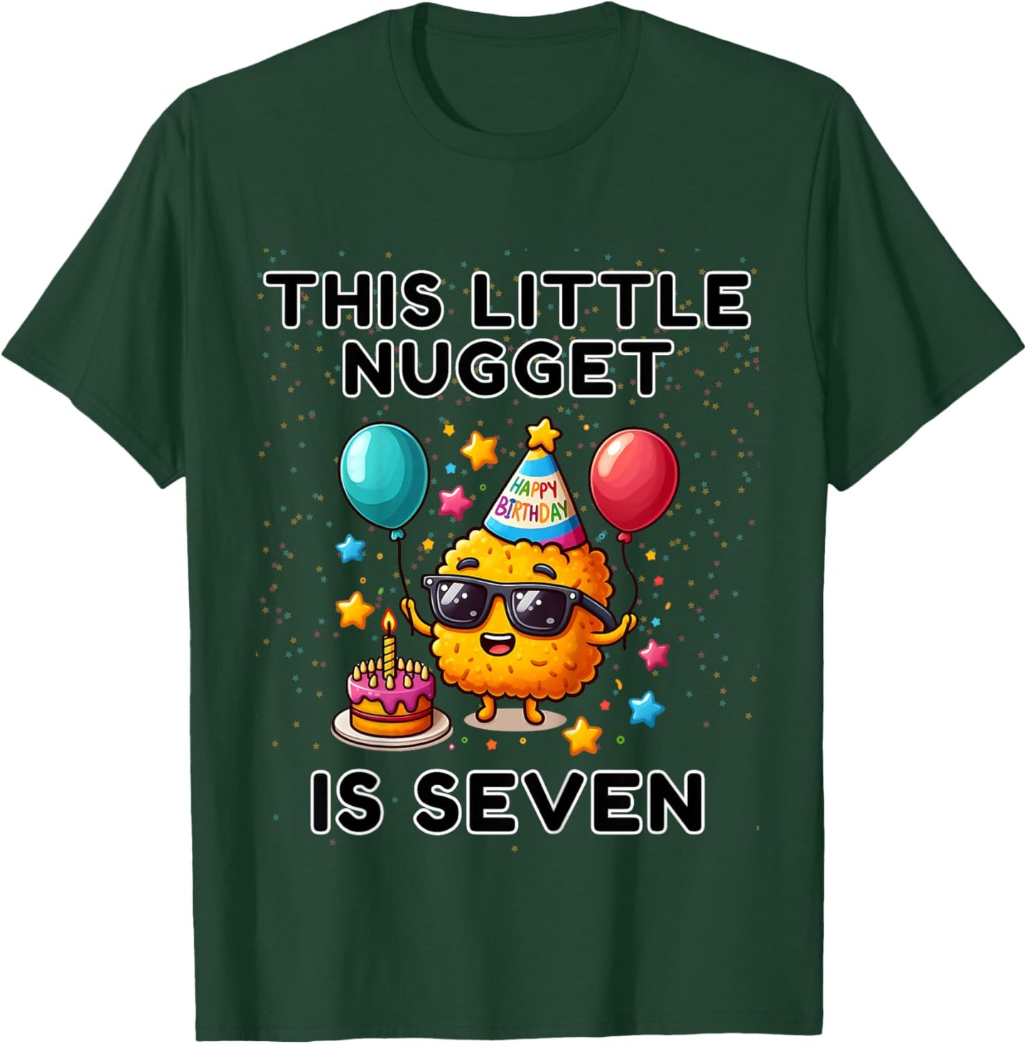 Kids This Little-Nugget is Seven, Chicken Nugget 7th Birthday T-Shirt - T-Shirt | Forest
