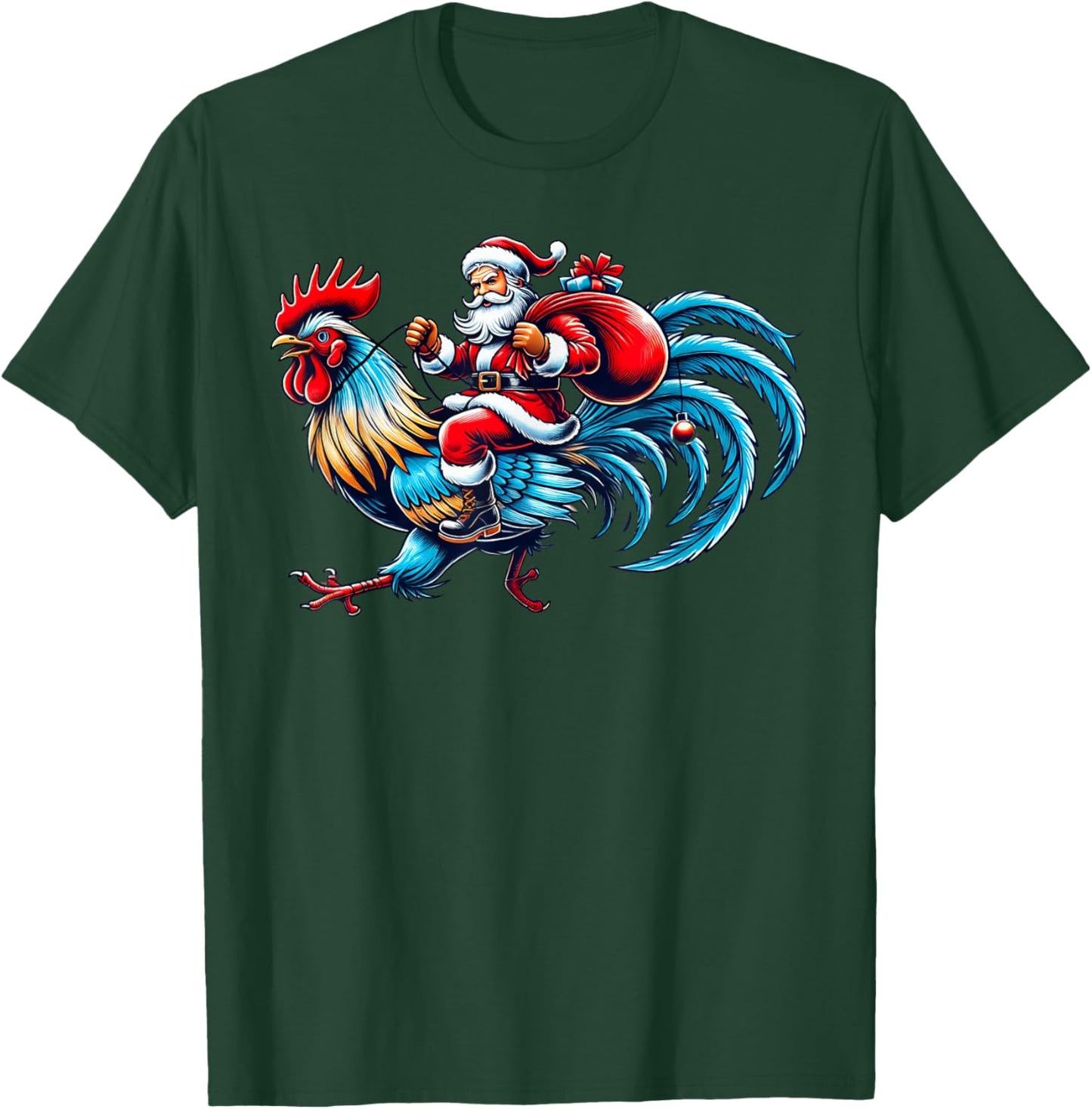 Chicken Lover Xmas Funny Santa Riding Chicken Christmas 2024 T-Shirt - T-Shirt | Forest