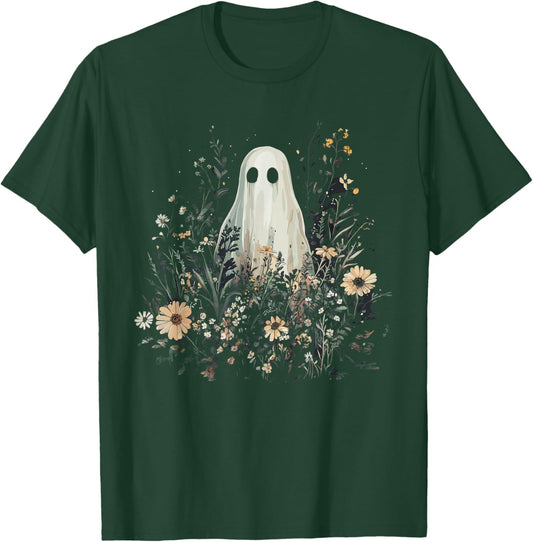 Vintage Floral Ghost Halloween Ghost in the Forest Gothic T-Shirt - T-Shirt | Forest