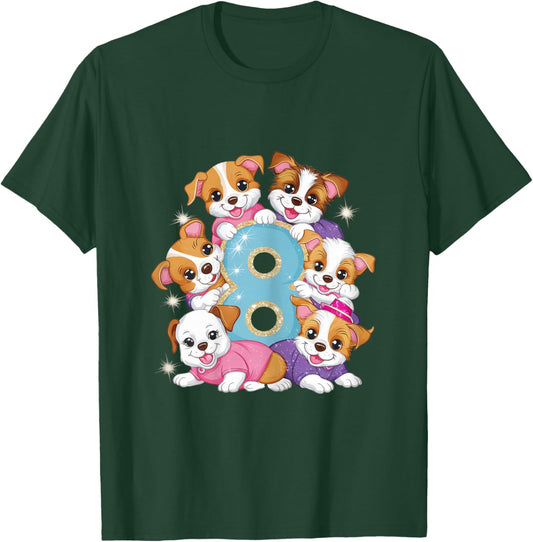 8th Birthday Dog Birthday Shirt for Girls 8 Years Puppy T-Shirt - T-Shirt | Forest